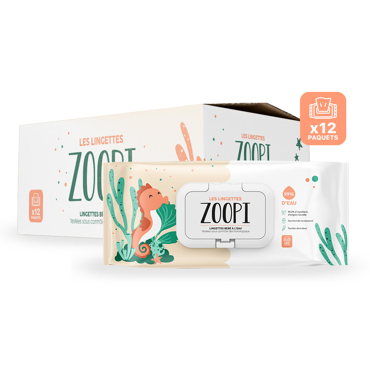 Les lingettes à l'eau (Pack de 12)